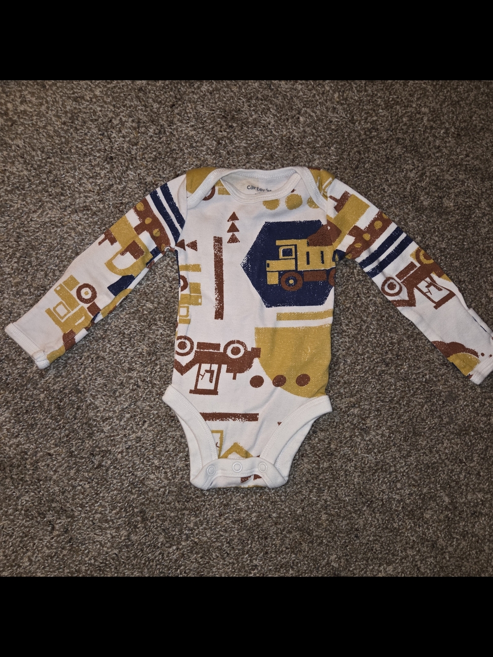 Long-Sleeve Construction Print One-Piece Bodysuit in White, Yellow, and Brown
